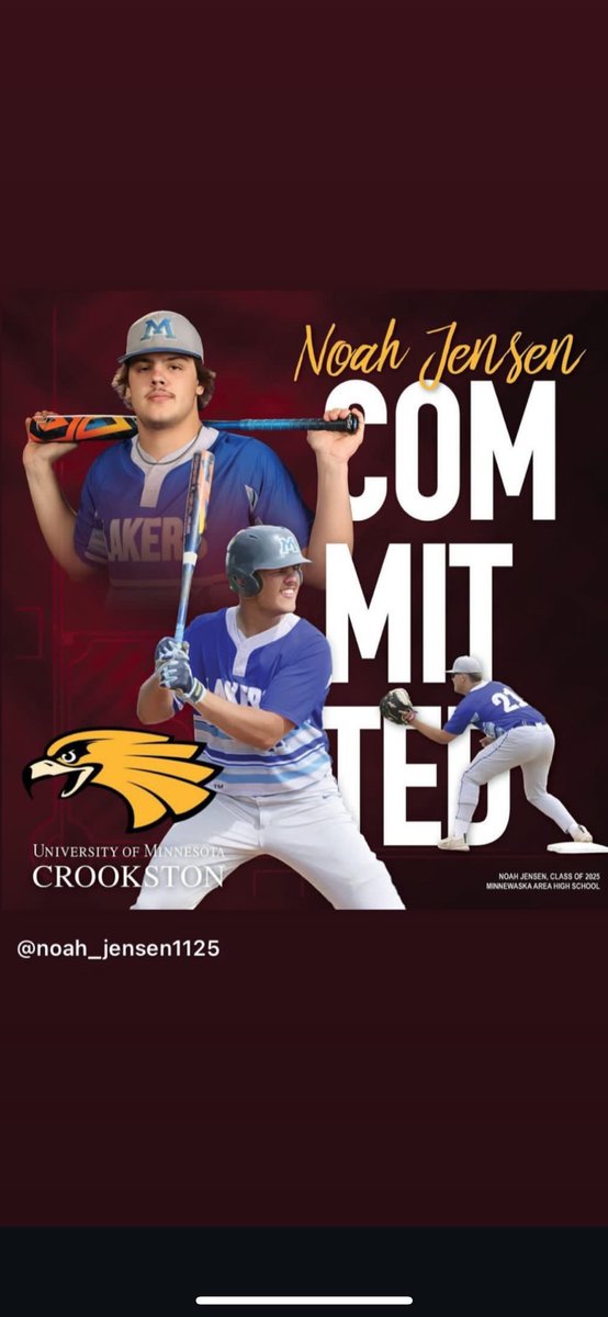 waskaball's tweet photo. We are beyond thrilled for this young man!! Congratulations, Noah Jensen, on your commitment to play baseball at the University of Minnesota-Crookston!! Your relentless work on your game has paid off!! Big things ahead!! #wingsup #umcbaseball https://t.co/MZMf4Pt3jM