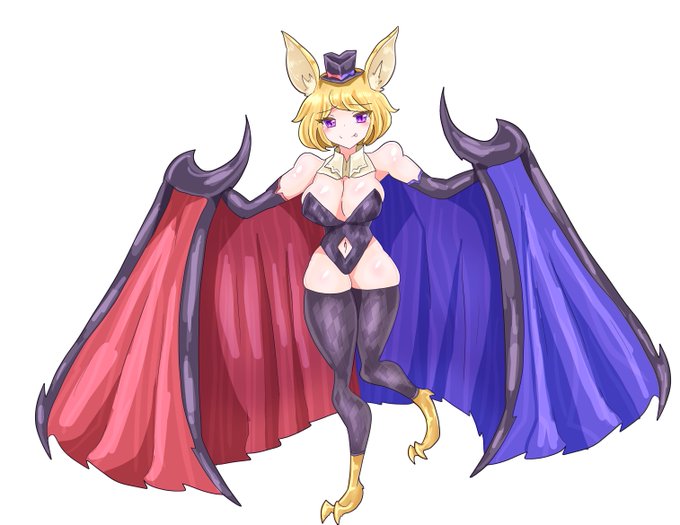 #魔物娘図鑑二次 #魔物娘図鑑 
「デュアルマント」
都市伝説で伝わる「赤マント青マント」の正体たるコウモリの魔物。「赤と青どちらがいい?」と聞くが、その果てはどこまでいっても「犯されて夫にされる」につきるのだという。 