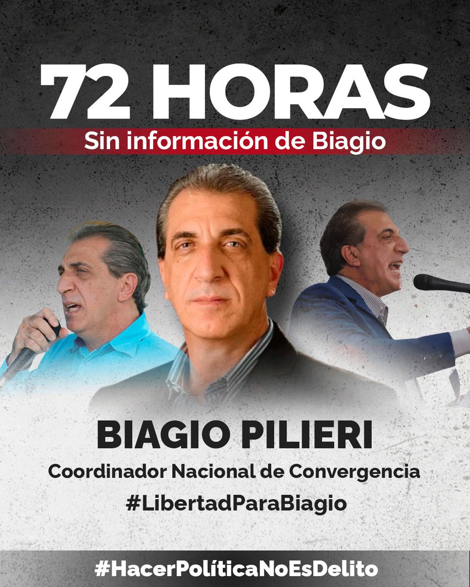 EnCiudadanoVzla's tweet photo. #31Ago | Se cumplen 72h de la detención arbitraria de Biagio Pilieri, sus familiares, amigos, compañeros de partido y de la unidad exigimos que sea liberado. 

#LibertadParaBiagio https://t.co/ThIEQiNncd