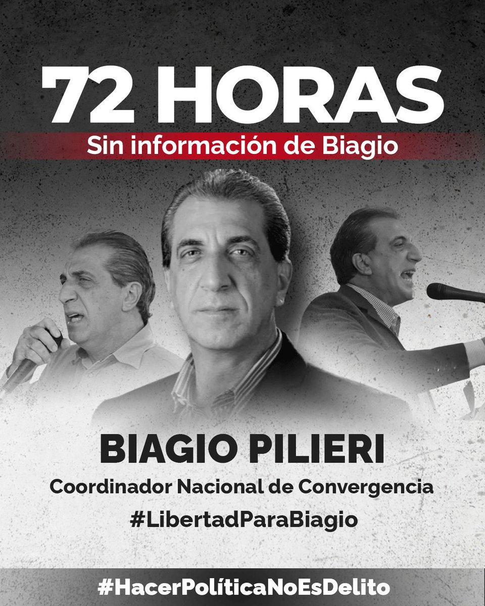 EnCiudadanoVzla's tweet photo. A un mes de las elecciones presidenciales y de nuestra victoria, nuevamente el régimen de Nicolás Maduro arremete contra el derecho de los venezolanos a expresarse libremente y detiene arbitrariamente a Biagio Pilieri, Coordinador Nacional del partido Convergencia. 

¡Basta de atropellos, exigimos la libertad de Biagio y de todos los presos políticos! 🇻🇪

#LibertadParaBiagio