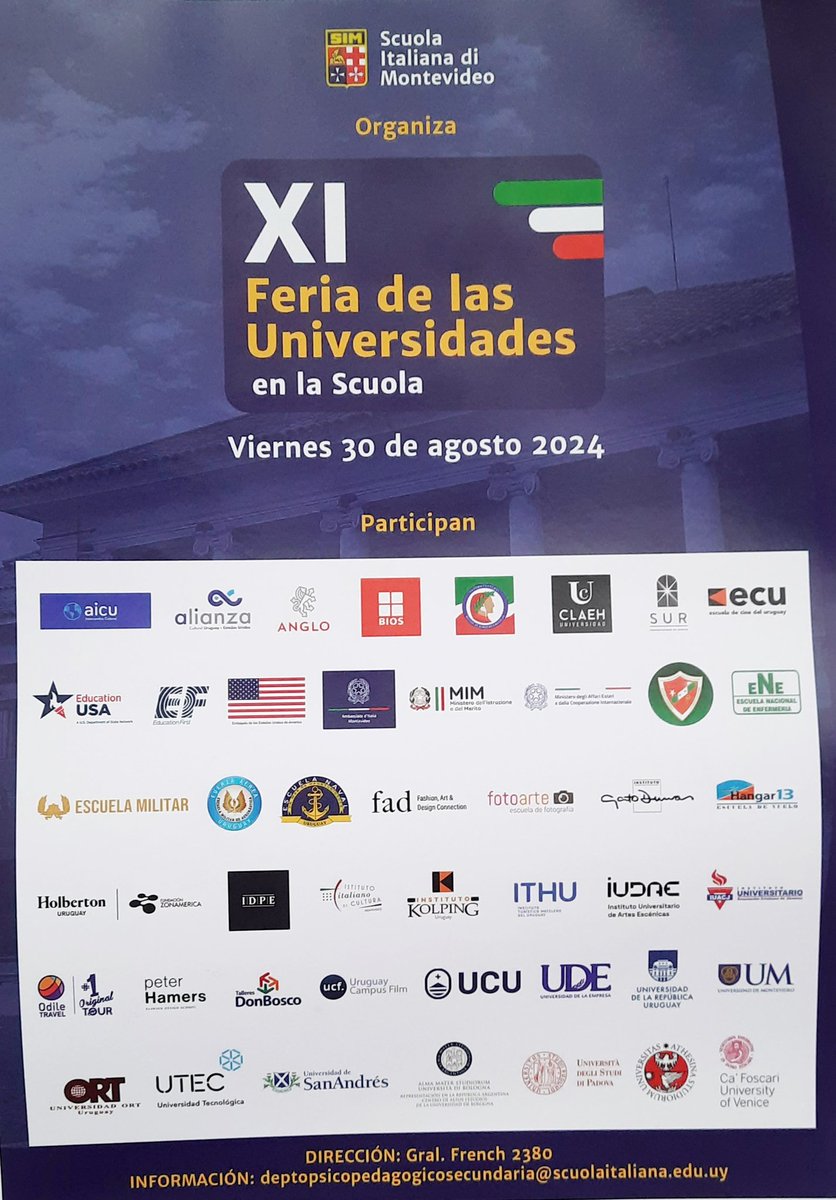 naticolzada's tweet photo. Acompañando a la @UCUoficial  en la Feria de las Universidades de la #ScuolaItalianadiMontevideo. Un evento en el que más de 800 estudiantes de bachillerato de liceos públicos y privados, conocen las propuestas de estudios terciarios del mercado. Un gusto haber sido parte 🙂. https://t.co/eWXWKMRT74