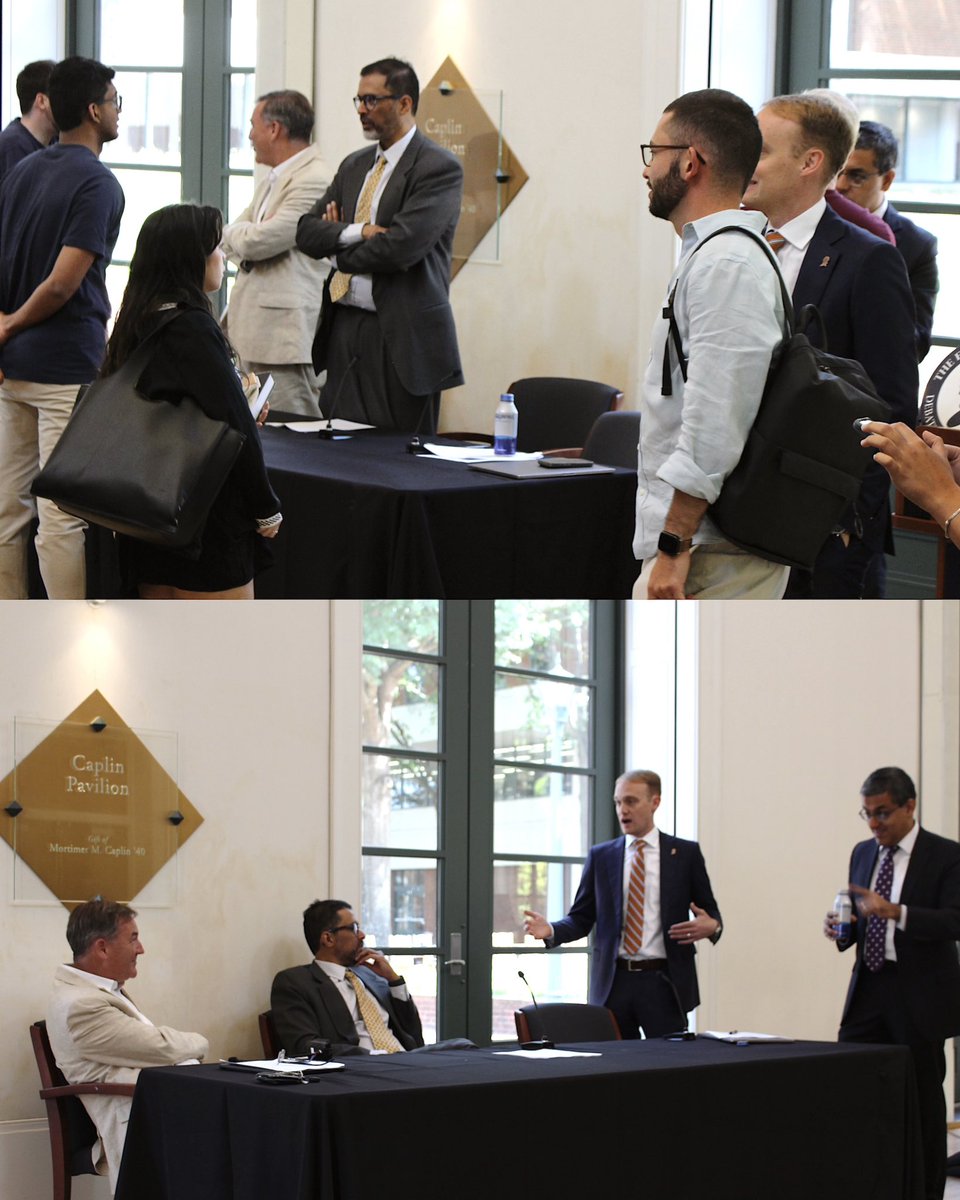 FedSocAtUVALaw's tweet photo. And we’re off! Thanks to Professors Prakash, Ballenger, and Bamzai (@adityabamzai) for excellent commentary this week on recent cases involving administrative law, the Second and Fourteenth Amendments, and presidential immunity. https://t.co/eQEqY3bmwn