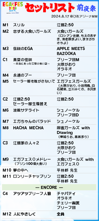 エガフェス2024配信延長を記念して、各公演のセットリストを大公開