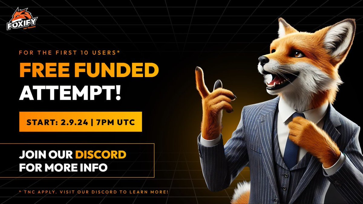 foxifytrade's tweet image. 🔥 The FUNDED Frenzy is Here! 🔥

Starting Sept 2, 2024, at 3:00 PM UTC—Trade $250K volume on FOXIFY (not FUNDED) &amp;amp; be one of the first 10 to get a FREE FUNDED Attempt! 🤑

What is a FREE FUNDED Attempt? 
- Trade $400 of your own, make profits, hit targets, &amp;amp; get $2K of our…