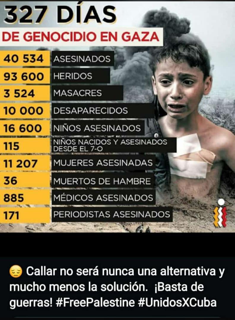 Callar nunca será una alternativa y mucho menos la solución. ¡Basta de Guerras!
#FreePalesitne #UnidosPorCuba #Cuba