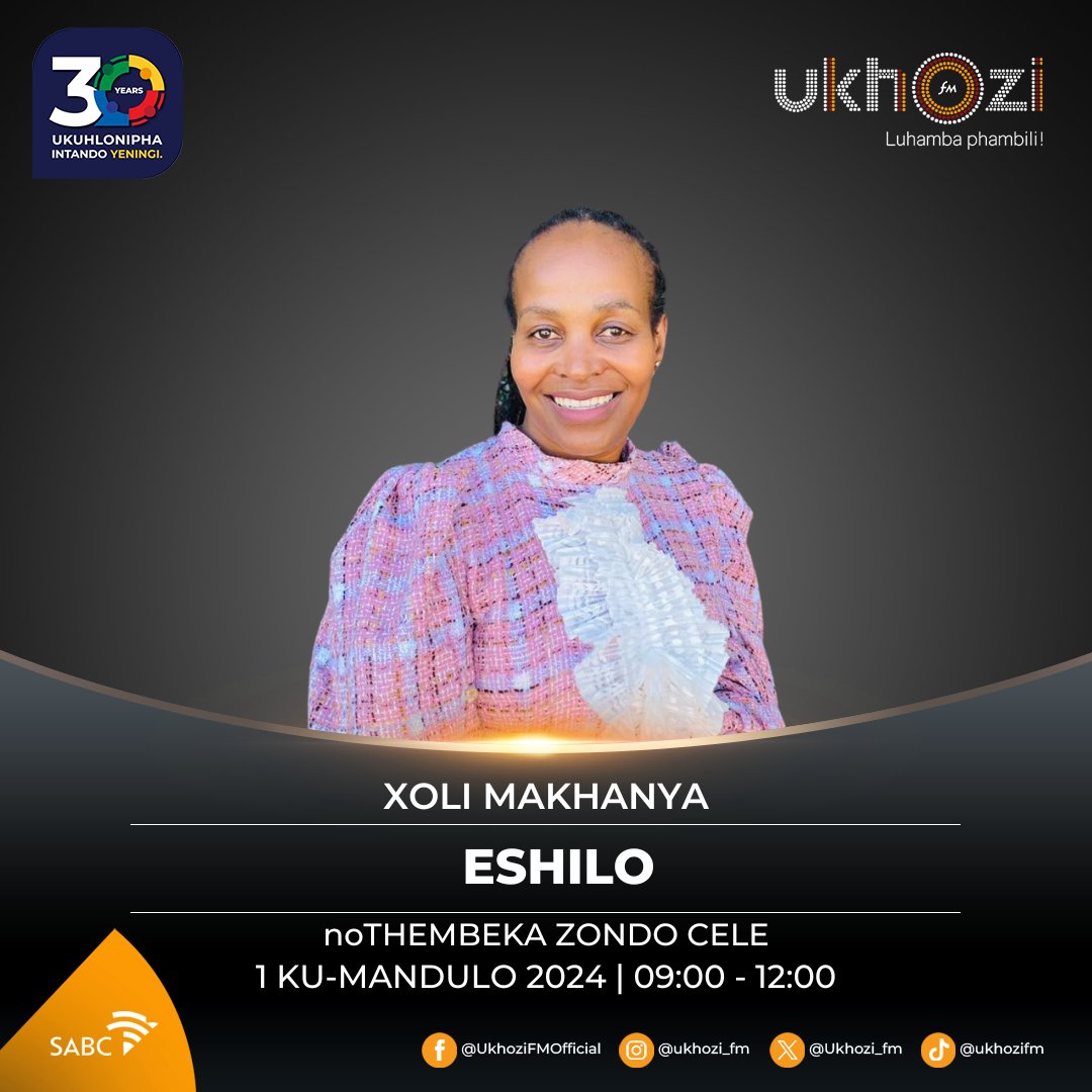 Sivakashelwe uXoli Makhaya namhlanje ohlelweni #Eshilo

#Eshilo no-<a href="/ThembekaZondo_C/">Thembeka</a> Cele kanye noXoli Makhanya  kusukela ngo-09h00-12h00 

#UkhoziFM #UkhoziFM64 #30YearsOfDemocracy