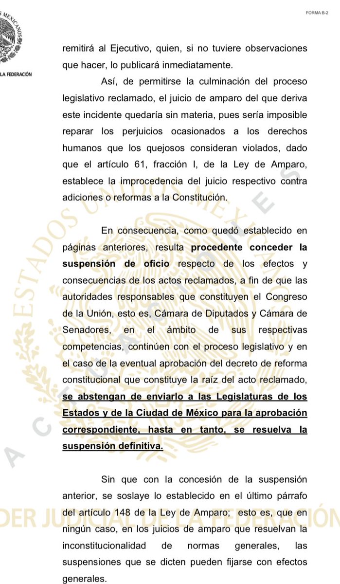 gumesindoGM's tweet photo. Juez federal decreta suspensión contra la reforma judicial, se ordena paralizar su aprobación con efectos inmediatos. https://t.co/yhZC5YVmTV