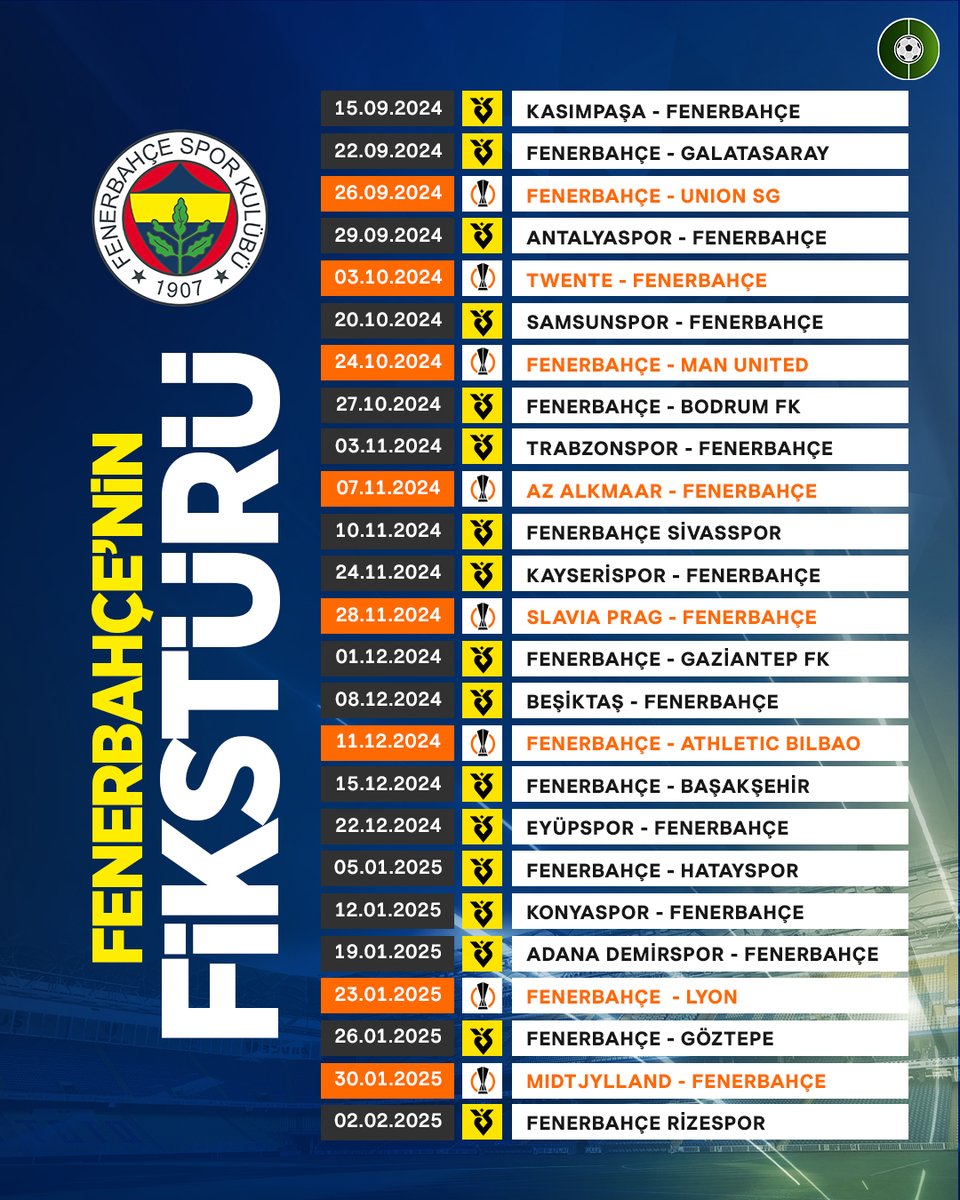 futbolarena's tweet photo. Fenerbahçe'nin lig ve Avrupa fikstürü. https://t.co/p2vPGtA4RO