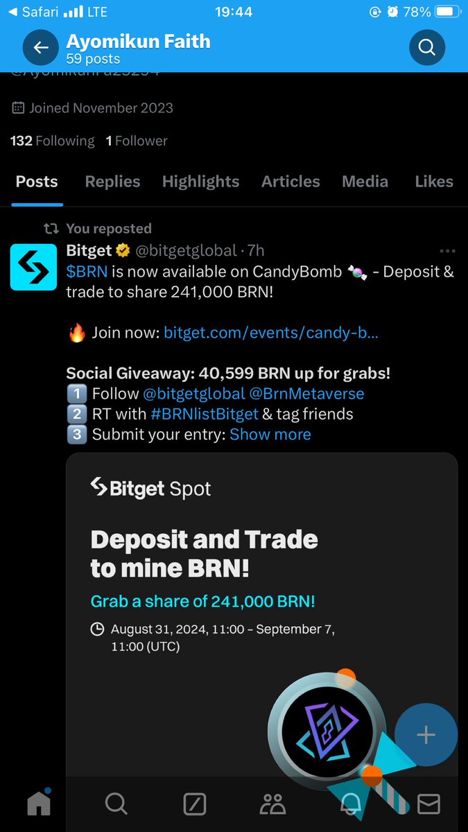 tayler5fes's tweet photo. @bitgetglobal @BrnMetaverse https://t.co/Tr4xBr3ib2