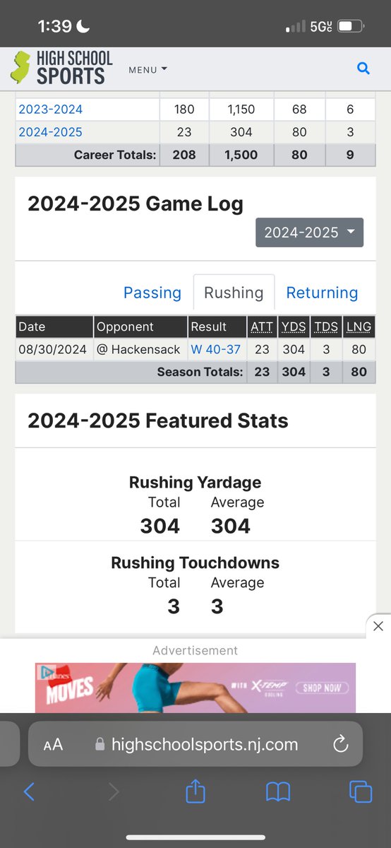 jussgriffin's tweet photo. Season opener vs Hackensack
23 Carries for 304 rushing yards 3 TD’s
1/1 14 passing yards 1 TD
5 yards returning
Total All Purpose stats = 323 yards 4 TD’s
Great team win #passaicpride https://t.co/lGFlb3i379