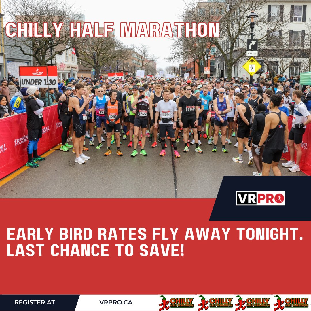 Don’t miss out- early bird rates vanish tonight! 

Sign up now: raceroster.com/events/2025/84…

or go to vrpro.ca 

#chillyhalfmarathon #burlington #halfmarathon #marathontraining #runnersofinstagram #running
