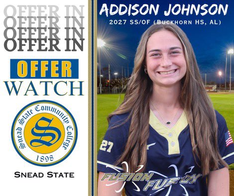 Addison Johnson (@addisonj2027) on Twitter photo I am blessed to announce my first offer from <a href="/snead_softball/">Snead State Softball 2024-2025</a>. I can’t thank Coach <a href="/TracyGrindrod/">Tracy Grindrod</a> enough for this amazing opportunity. Go Parsons!! 💙💛 @Fusion_07_ <a href="/LadyBucks_Sftbl/">Buckhorn Lady Bucks Softball</a> <a href="/Fusion_SBOrg/">Fusion Fastpitch Organization</a> I am blessed to announce my first offer from <a href="/snead_softball/">Snead State Softball 2024-2025</a>. I can’t thank Coach <a href="/TracyGrindrod/">Tracy Grindrod</a> enough for this amazing opportunity. Go Parsons!! 💙💛 @Fusion_07_ <a href="/LadyBucks_Sftbl/">Buckhorn Lady Bucks Softball</a> <a href="/Fusion_SBOrg/">Fusion Fastpitch Organization</a>
