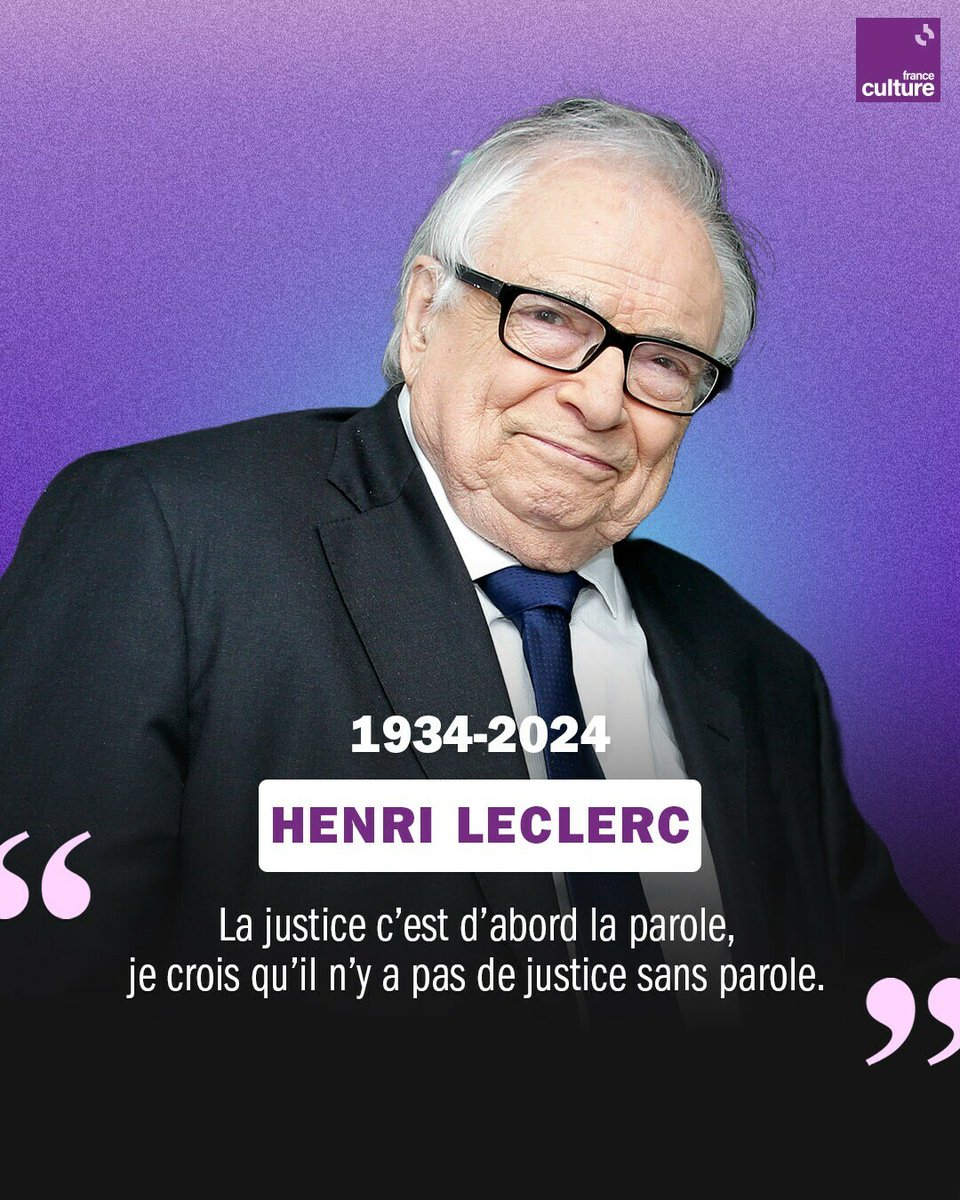 Henri Leclerc, éminent avocat et défenseur infatigable des droits de l'homme, est mort à l'âge de 90 ans. Sa passion pour la justice et son engagement indéfectible ont marqué notre société. Ses combats et sa voix continueront d'inspirer.
➡️ l.franceculture.fr/9ff