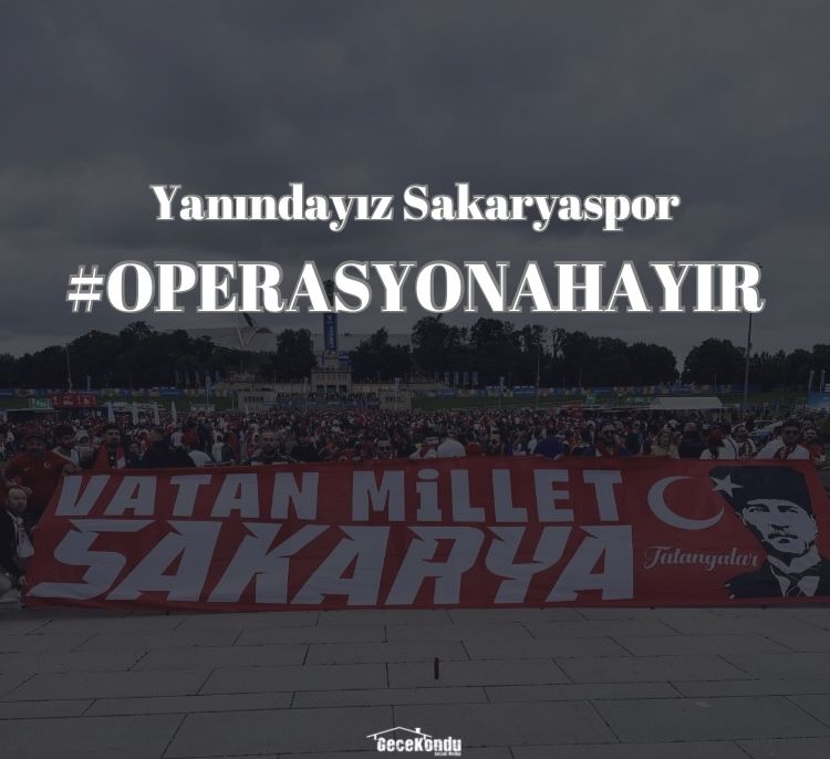 İçişleri Bakanı tarafından terör örgütünden destek aldığı tescillenmiş bir futbol takımıyla oynadığı maçın ardından, Sakaryaspor camiasına yönelik başlatılan algı operasyonlarını kınıyoruz. Sakaryaspor'a karşı yapılan bu haksız saldırılar asla amacına ulaşamayacaktır. Sakaryaspor