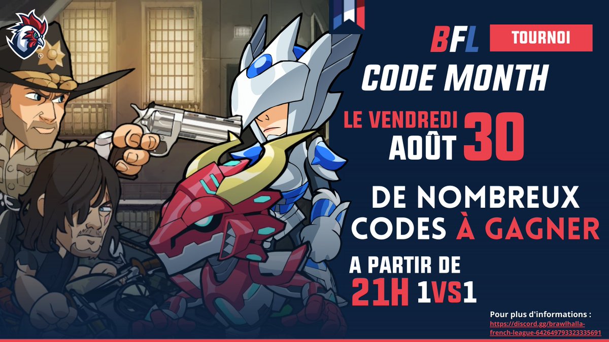 Félicitations à @macheeeete pour sa victoire lors du Code Month tournament 2024 !! 🔥🔥

Par ailleurs nous annonçons les vainqueurs des différents giveaways :  
CC : Serge
CC : <a href="/magyarbh/">Max</a>  
CC : Albedo
Daryl : <a href="/PIX44147167/">PIX</a> 
Raphael : ktsou  

Merci encore à tous !! 
#Brawlhalla