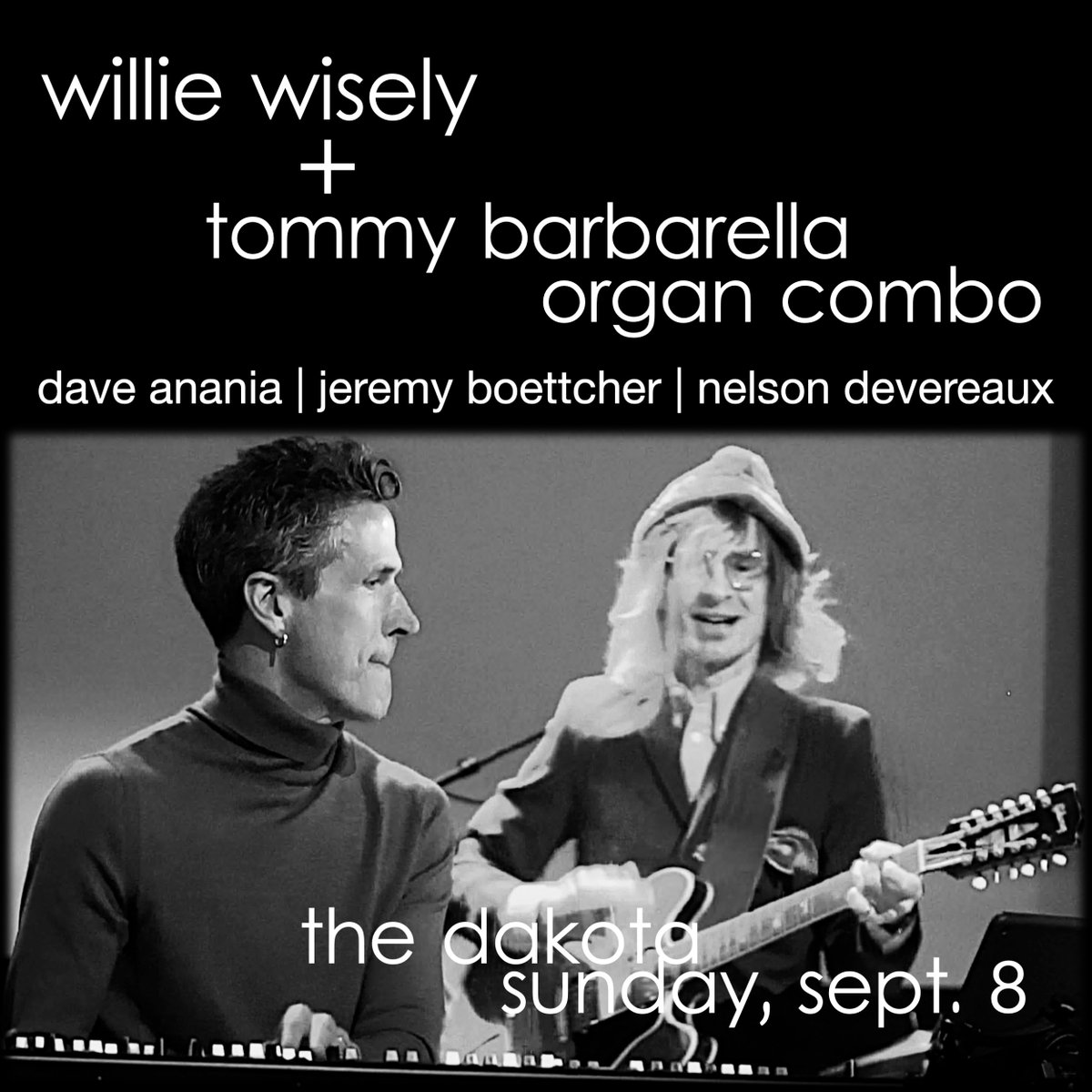 Tickets: bit.ly/Wisely-Barbare… Inspired by icons like Ray Charles, Georgie Fame, Graham Bond, Booker T., Brian Auger… <a href="/tommybarbarella/">tommy barbarella</a> and I are soaking the Wisely songbook in mid-60's vocal &amp; organ soul jazz.
Sunday, September 8th at <a href="/DakotaMpls/">Dakota</a> 5:30pm doors, 7pm show