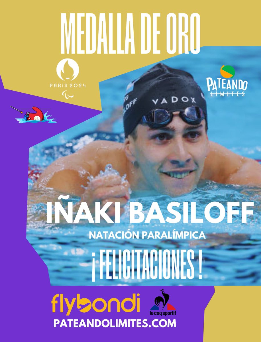 PateandoLimites's tweet photo. #París2024🇨🇵🇦🇷
IÑAKI BASILOFF ES DE ORO 🥇🇦🇷!!!
El argentino Iñaki Basilof cat SM7 se consagró campeón en los 200 mtrs combinados, logrando la primera medalla de Oro para la #Argentina en #París2024🇨🇵 con un registro de 2.29.8
#Felicitaciones @basilonn 🙌
#NataciónParalímpica https://t.co/t9XynYApZD