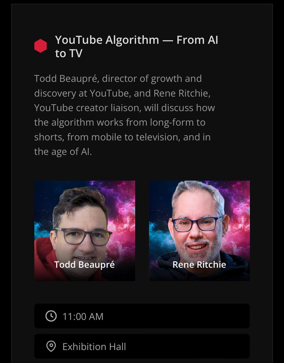 YouTubeInsider's tweet photo. Thursday, September 5, 11am CT @vidsummit in Dallas, @hitsman, senior director of growth and discovery at YouTube, and yours truly, will be busting myths and sharing what’s new with the @YouTube algorithm — from Shorts to podcasts, AI to TV. If you’re there, be there! https://t.co/M8fPNuQkaO