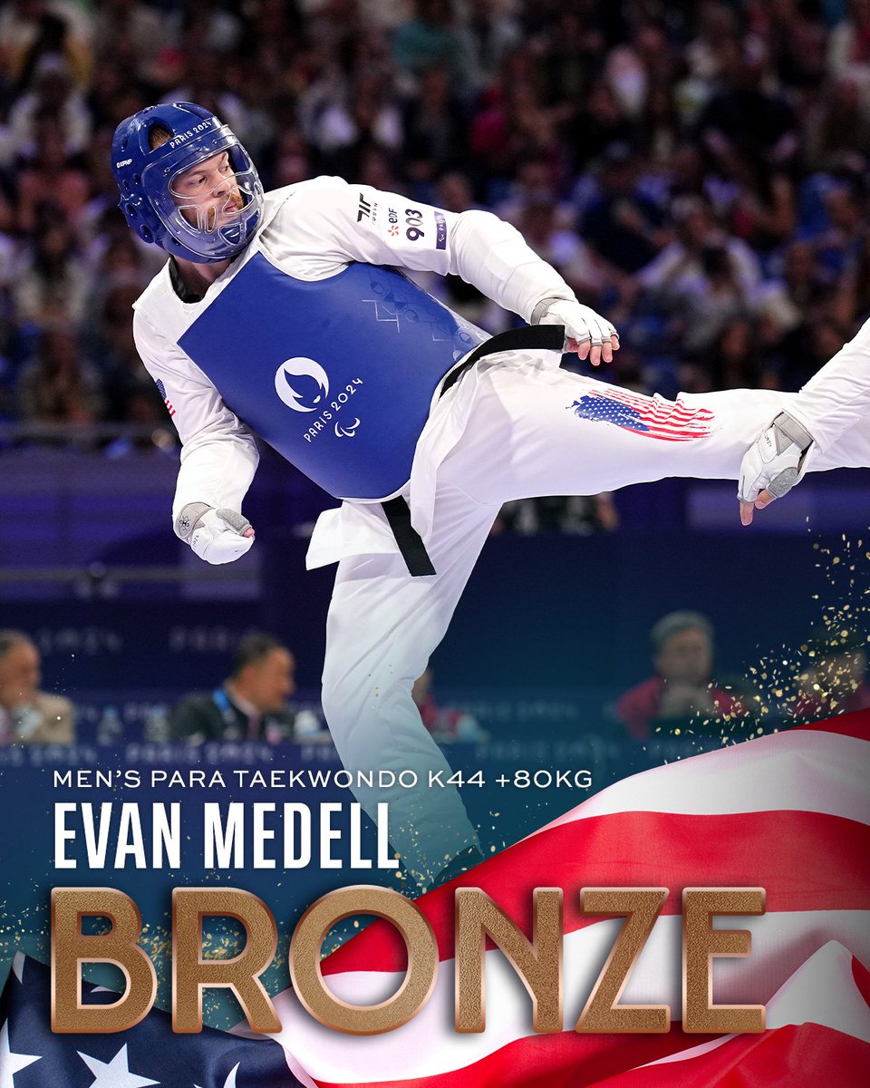 For the second consecutive Paralympic Games, Evan Medell is bringing home a bronze medal in para taekwondo. 🥉 #ParisParalympics