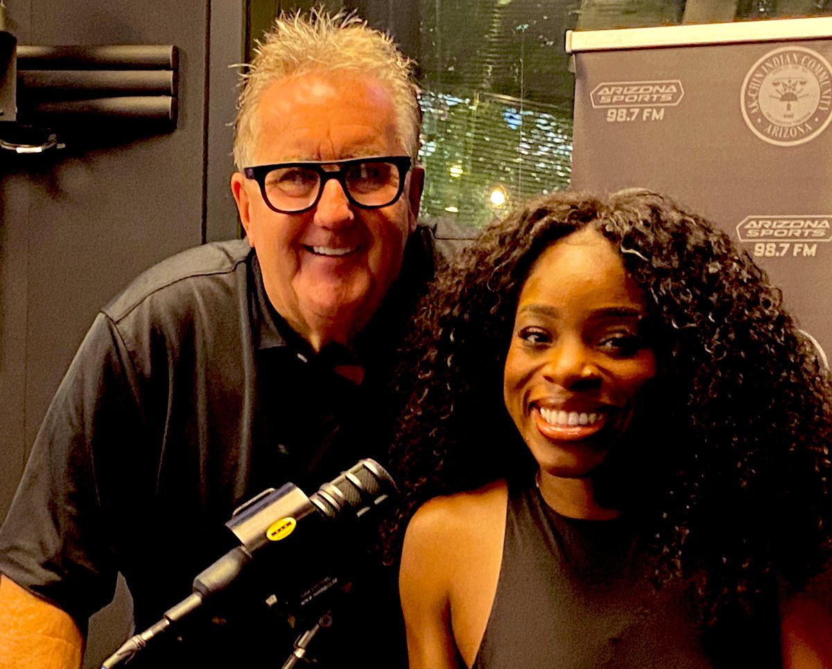 KevinMcCabe987's tweet photo. Just home from The #Olympics2024Paris after her historical run with @DtigressNG @iPromisee the Apollo Hawk/@sundevilwbb joins the Dean in studio Kevin McCabe Show @AZSports 98.7 https://t.co/vIRthx81jQ