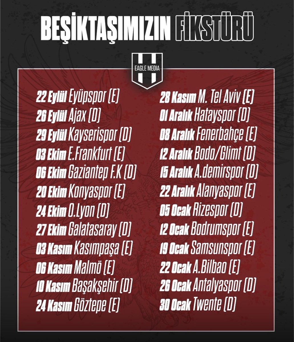 Beşiktaşımızın lig  ve Avrupa fikstürü.🦅
#Beşiktaş #Besiktas