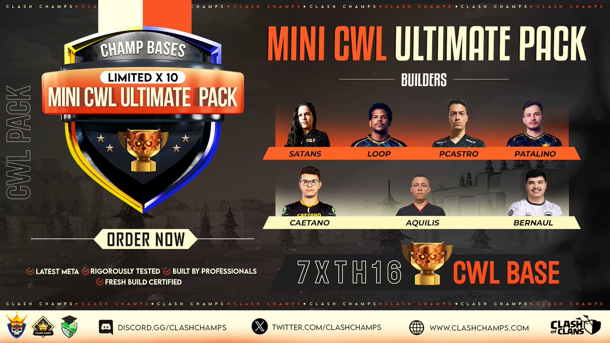 ClashChamps's tweet image. 🔥 September CWL Special:

The TH16 CWL ULTIMATE and a Mini CWL BASE PACK!

Built by the WORLD Champ builders!

✅ 15 ULTIMATE CWL Bases
✅ 7 MINI CWL Bases

📌 Limited Stock

👉 clashchamps.com/product/ultima…
👉 clashchamps.com/product/mini-c…
