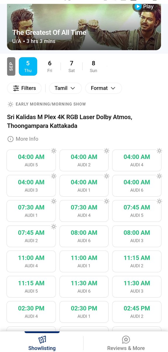 HÀRÍ VFÇ MÃLAYIÑKEEZHÚ (@_harivfc_off) on Twitter photo #TheGOAT Early morning & Regular show online Booking started at Srikalidas Mplex Kattakada, Trivandrum
#TheGoatFromSep5 #TheGOATBookings #ThalapathyVijay <a href="/vp_offl/">venkat prabhu</a> <a href="/archanakalpathi/">Archana Kalpathi</a> @tvkvijayhq <a href="/actorvijay/">Vijay</a> <a href="/Meenakshiioffl/">Meenaakshi Chaudhary</a> <a href="/thisisysr/">Raja yuvan</a> <a href="/PDdancing/">Prabhudheva</a> #ThalapathyVijay #TheGOAT Early morning & Regular show online Booking started at Srikalidas Mplex Kattakada, Trivandrum
#TheGoatFromSep5 #TheGOATBookings #ThalapathyVijay <a href="/vp_offl/">venkat prabhu</a> <a href="/archanakalpathi/">Archana Kalpathi</a> @tvkvijayhq <a href="/actorvijay/">Vijay</a> <a href="/Meenakshiioffl/">Meenaakshi Chaudhary</a> <a href="/thisisysr/">Raja yuvan</a> <a href="/PDdancing/">Prabhudheva</a> #ThalapathyVijay