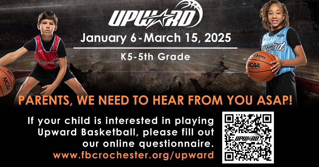fbcrochester's tweet photo. UPWARD BASKETBALL AT FBCR!!!

We are getting ready to form our teams and assign coaches. Please help us out by filling out the online questionnaire https://t.co/9Gpr7CqrbR https://t.co/EMcdluEGzm