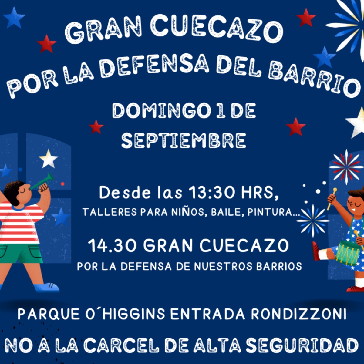 TODOS INVITADOS, MAÑANA 1 DE SEPTIEMBRE, GRAN CUECAZO POR LA DEFENSA DE LOS BARRIOS.
#Noalacarcelensantigo