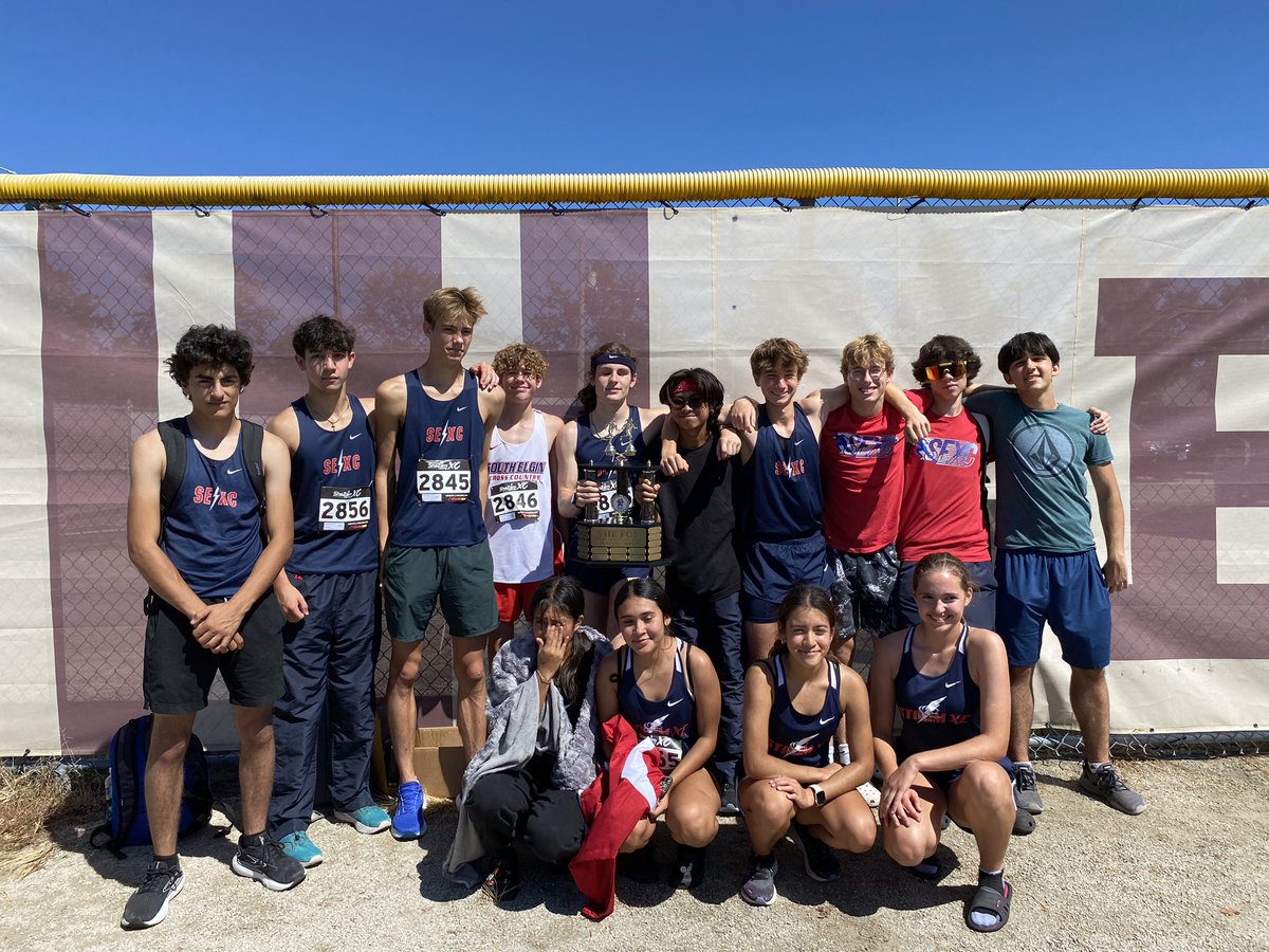 SEHSBoysXC's tweet photo. Thanks to these athletes we went into our first meet with a trophy! SEHS had the largest number of cross country athletes run the Elgin Fox Trot in May. Then we got pumped for our races and came home with some hardware. #GoSEXC #RanFast #ElginFoxTrot https://t.co/jam0TURwwx