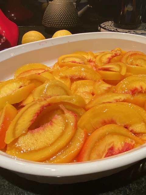 “We abound in the luxury of the peach,” Jefferson wrote on this day in 1815. The orchards of Monticello were laden this time of year with TJ’s favorite fruit. We made  a blueberry and peach cobbler, with fruit from Virginia’s Northern Neck.