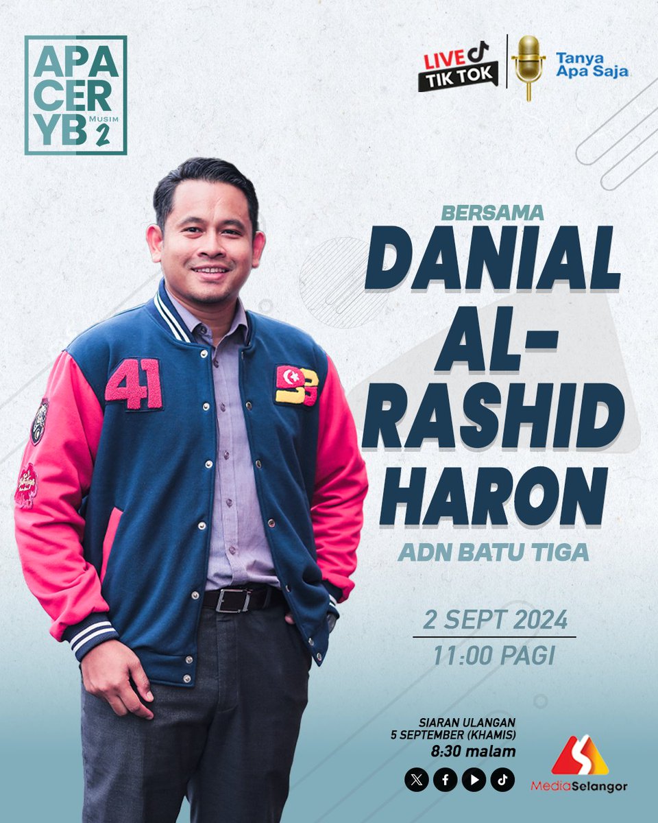 Saksikan siaran langsung Apa Cer YB Musim 2 bersama Ahli Dewan Negeri Batu Tiga, <a href="/danndanialAR/">danialalrashid</a>  pada 2 September (Isnin) 11 pagi di Tik Tok Selangor TV dan siaran ulangan pada 8.30 malam 5 September (Khamis) di kesemua platform media sosial Media Selangor.

Tonton SIARAN LANGSUNG