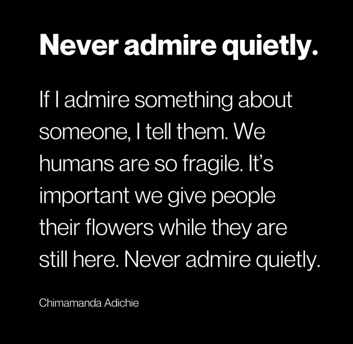 When you find yourself admiring something about someone, please TELL THEM - whether it be in person, or via text, phone call or email. One of the greatest ways we can spread kindness in this world is by instilling and/or validating self-confidence in others. 🩷
