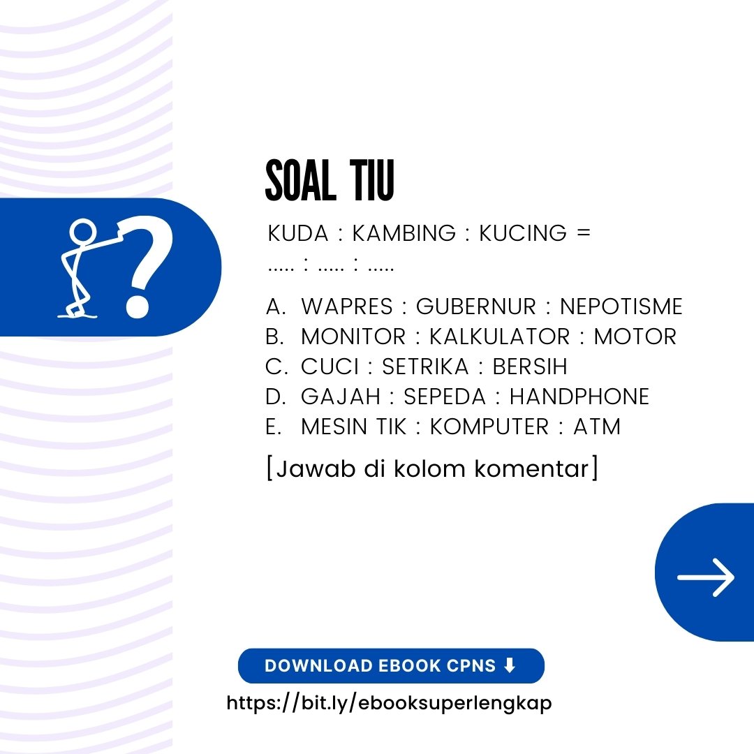 luluscpns_p3k's tweet photo. BOCORAN BENTUK SOAL SKD TIU CPNS 2024
🫣🫢

Keterlaluan kalau sampai salah‼️
🔗Full soal &amp; pembahasan: https://t.co/Okx4Ap6hdf

💬 Tulis jawaban kalian di reply https://t.co/yl1sgKIc8O