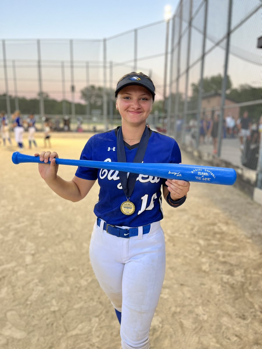 Senior Marisa Riggle is our final POTG from the GKC Tournament. Riggle got the Eagles on the board in the championship with a big 2-run double on their way to a 4-1 win over Ray-Pec. #OneValley