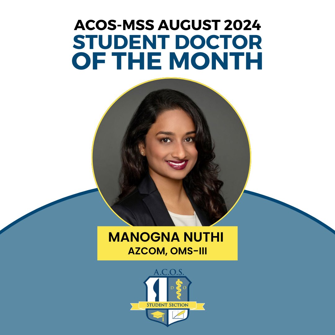 Congratulations to Manogna Nuthi, our Student Doctor of the Month for August! 🎉🏆 Manogna is a dedicated and vibrant leader who consistently contributes to the academic and leadership initiatives of ACOS-MSS, embodying the values that will make her an exemplary future surgeon.
