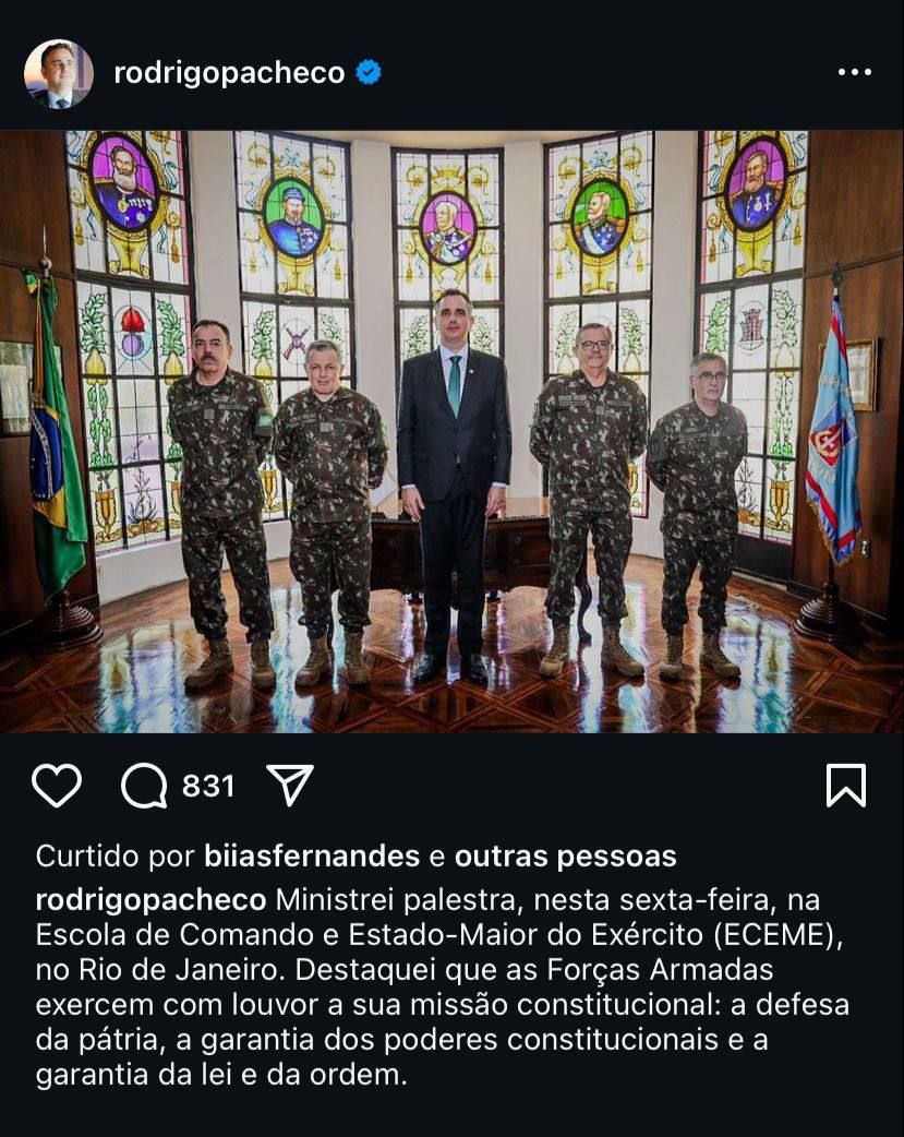 PAÍS DE VAGABUNDOS COMUNISTAS 

COMUNISMO=BANDITISMO 

🚨 Canalhas: Rodrigo Pacheco e membros da alta cúpula do Exército postam fotos juntos no Instagram para provocar a população diante da revolta com a suspensão do X.