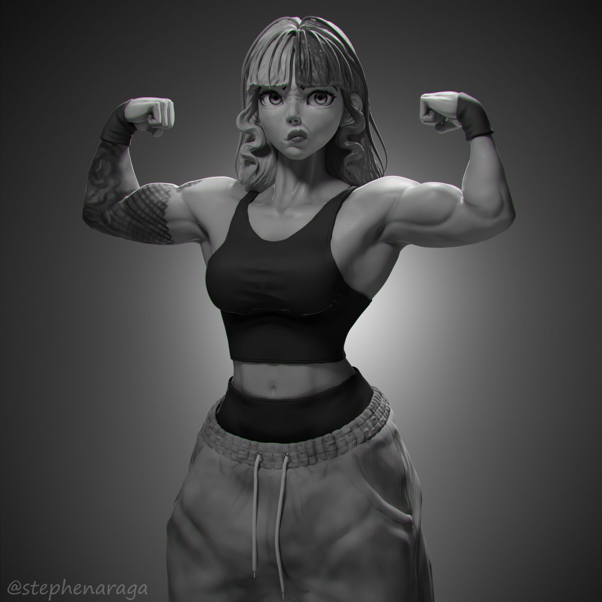 StephenAraga's tweet photo. A quick character sculpt fanart of @xinia_exclusive , #3dartwork #cg #blender #characterdesign #ZBrush #gym #gymrat #fanart #3d  #zbrushsculpt #blender #digitalart #characterillustration #characterdesign #speedsculpt #sculptpractice #gymgirl #fitness #natty #aesthetic https://t.co/l1BtYNXQ6U
