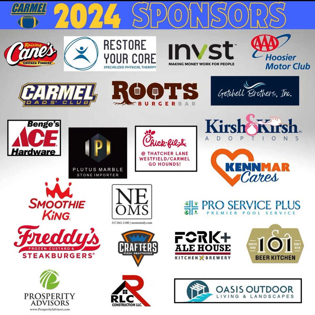 The long weekend is a perfect time to support our 2024 sponsors! We are so grateful for their support of Carmel Football!