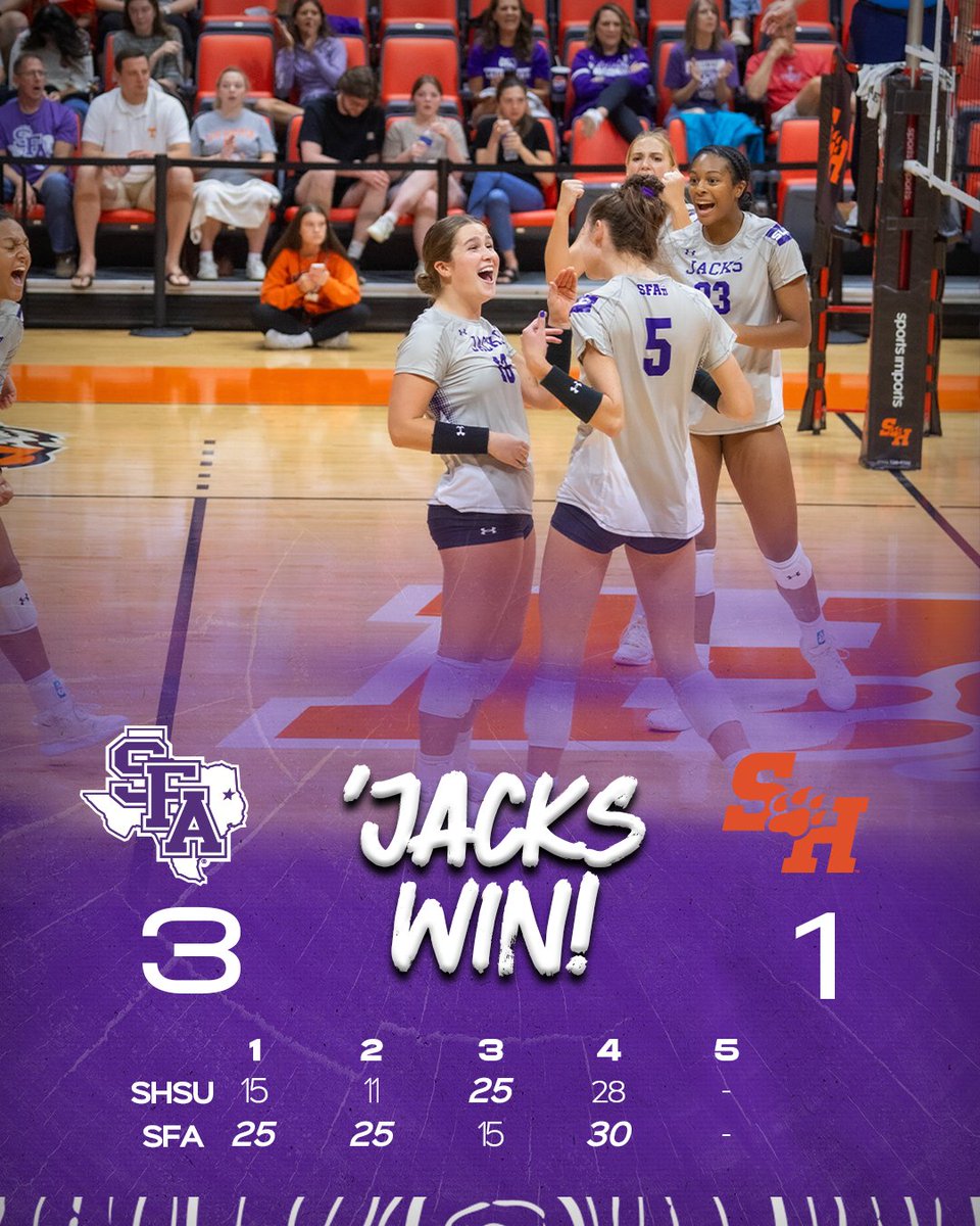 RAISE THE AXE! 🪓

'Jacks leave Huntsville with the win in a four-set thriller! And we ask the question... what's a Bearkat anyway? 🤷‍♀️

#AxeEm x #TRIBE