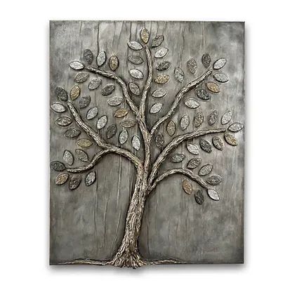 MKLongArt's tweet photo. A raised tree artwork in neutral colors of silver, charcoal, gray and gold with sparkling leaves. https://t.co/4e8L4UcxQP https://t.co/nEQ2HZemhd