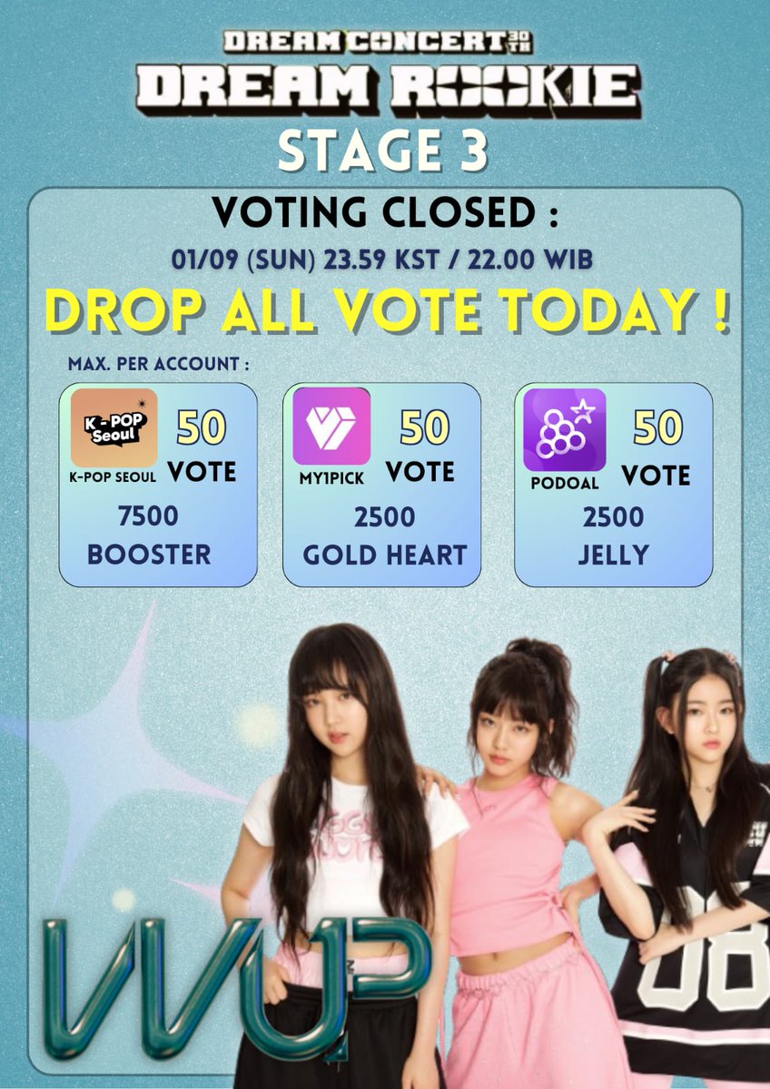 vvup_universe's tweet photo. 📢DREAM ROOKIE STAGE 3 | D-Day

Please prepare all the votes you have and drop it today. VVUP is not in a safe place. We really look forward to your cooperation #VVINIE
@vvup_official
#VVUP #비비업 https://t.co/P3aaiTXWsU
