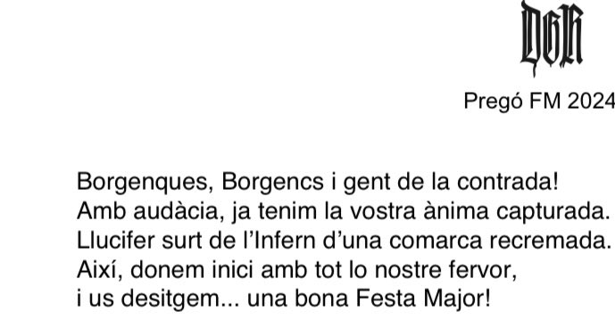 #Versots del pregó de  la Festa Major 2024
#DiablesBorgesBlanques
#TabalersBorgesBlanques
#DGR
#FMBorges2025