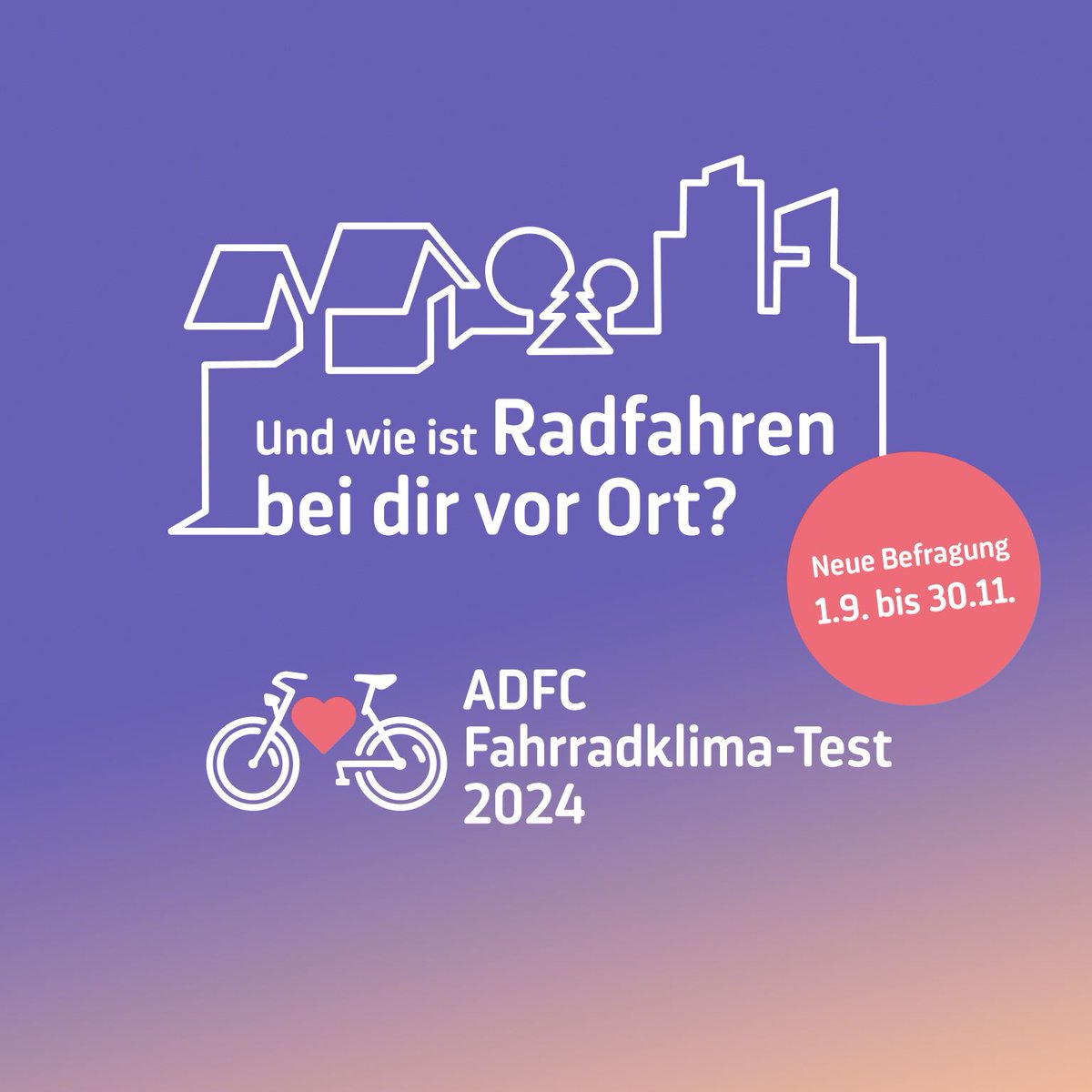 Der ADFC-Fahrradklima-Test 2024 startet heute! Nutze
die Gelegenheit, um das Radfahren in #Essen zu bewerten.

Mach mit und hilf dabei, das #Radklima in Essen zu verbessern. Deine Meinung zählt!

Alle Infos und Teilnahme: fkt.adfc.de #fkt24