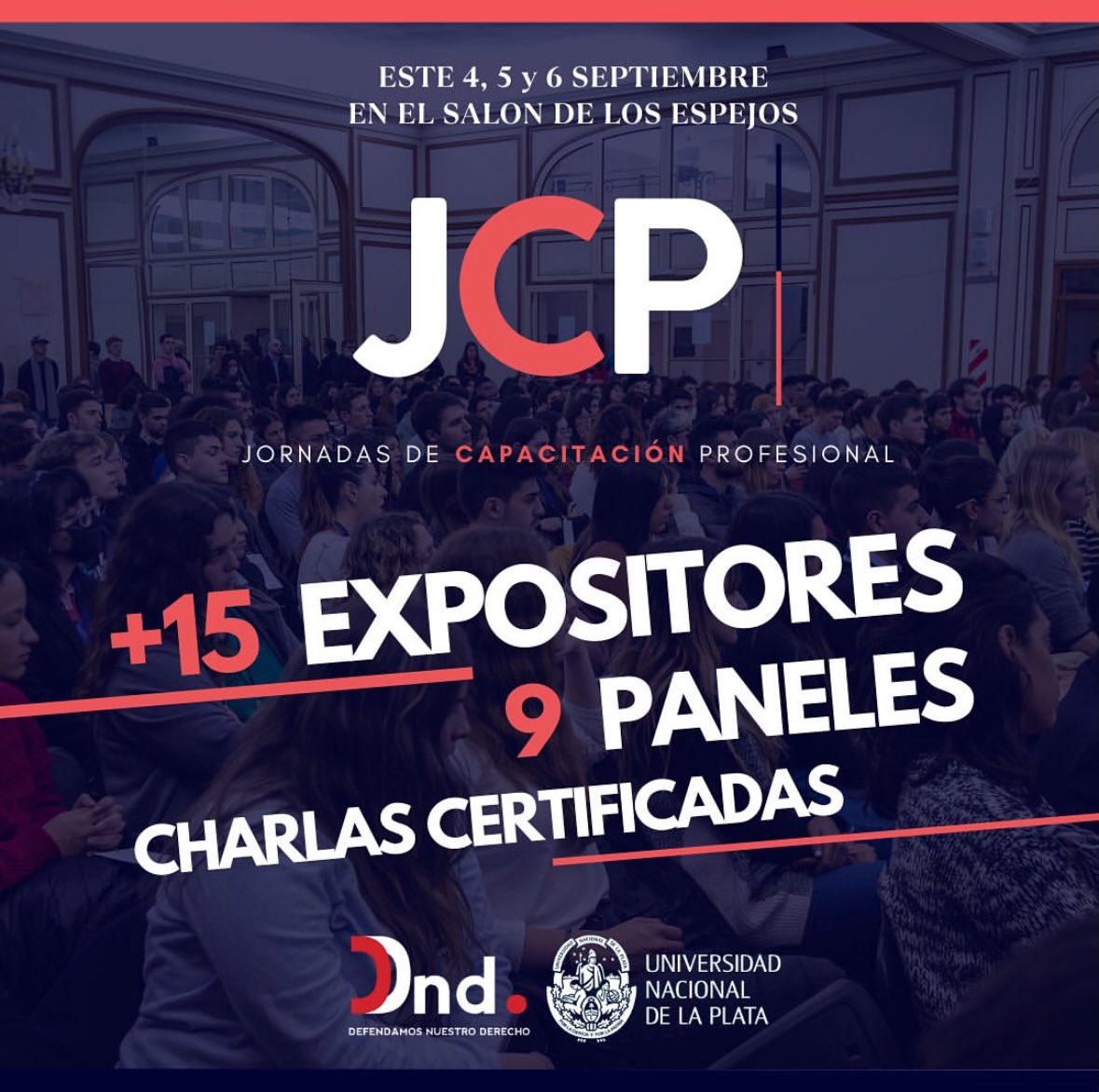 agrupaciondnd's tweet photo. 🗣️CICLO DE CHARLAS - JORNADAS DE CAPACITACIÓN PROFESIONAL‼️

📌Este miércoles 4, jueves 5 y viernes 6 de Septiembre estaremos llevando adelante las Jornadas de Capacitación Profesional en el Salón de los Espejos de nuestra Facultad. 

¿Qué son? Seguí leyendo que te contamos 👇🏻 https://t.co/DvKpfIwDCE