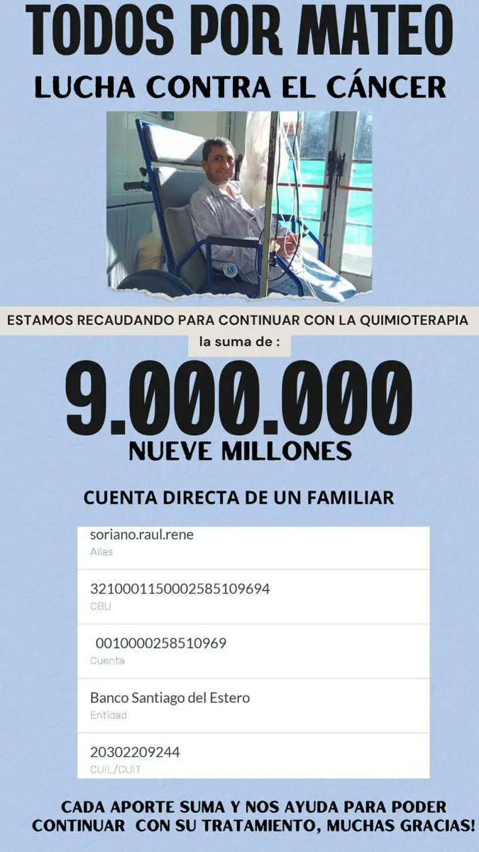 Magazine_LaRed's tweet photo. #TodosXMateo es salteño, tiene 43 años y necesita la ayuda de todos para comprar la medicación oncológica para continuar con su tratamiento!!! 🙏🙏 https://t.co/XXYAH3N8oc
