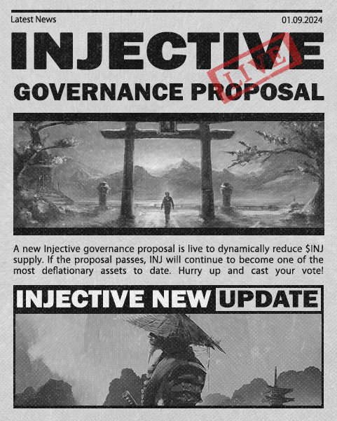 New Injective Governance Proposal🗳️

<a href="/injective/">Injective 🥷</a> have launched a governance proposal  to dynamically reduce $INJ supply. If the proposal passes, INJ will continue to become one of the most deflationary assets to date!

INJ stakers and validators have 4 days to vote for IIP-429!