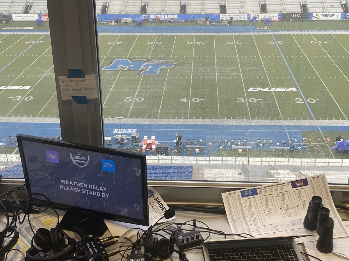 J.P. Plant (@jppsec) on Twitter photo Wx Delay continues in M’boro. <a href="/BlueRaiderNet/">Blue Raider Network</a> will be back on the air at 7:30 ct for an update and hopefully preparing for Live football between <a href="/MT_FB/">Middle Tennessee Football</a> & TN Tech Wx Delay continues in M’boro. <a href="/BlueRaiderNet/">Blue Raider Network</a> will be back on the air at 7:30 ct for an update and hopefully preparing for Live football between <a href="/MT_FB/">Middle Tennessee Football</a> & TN Tech