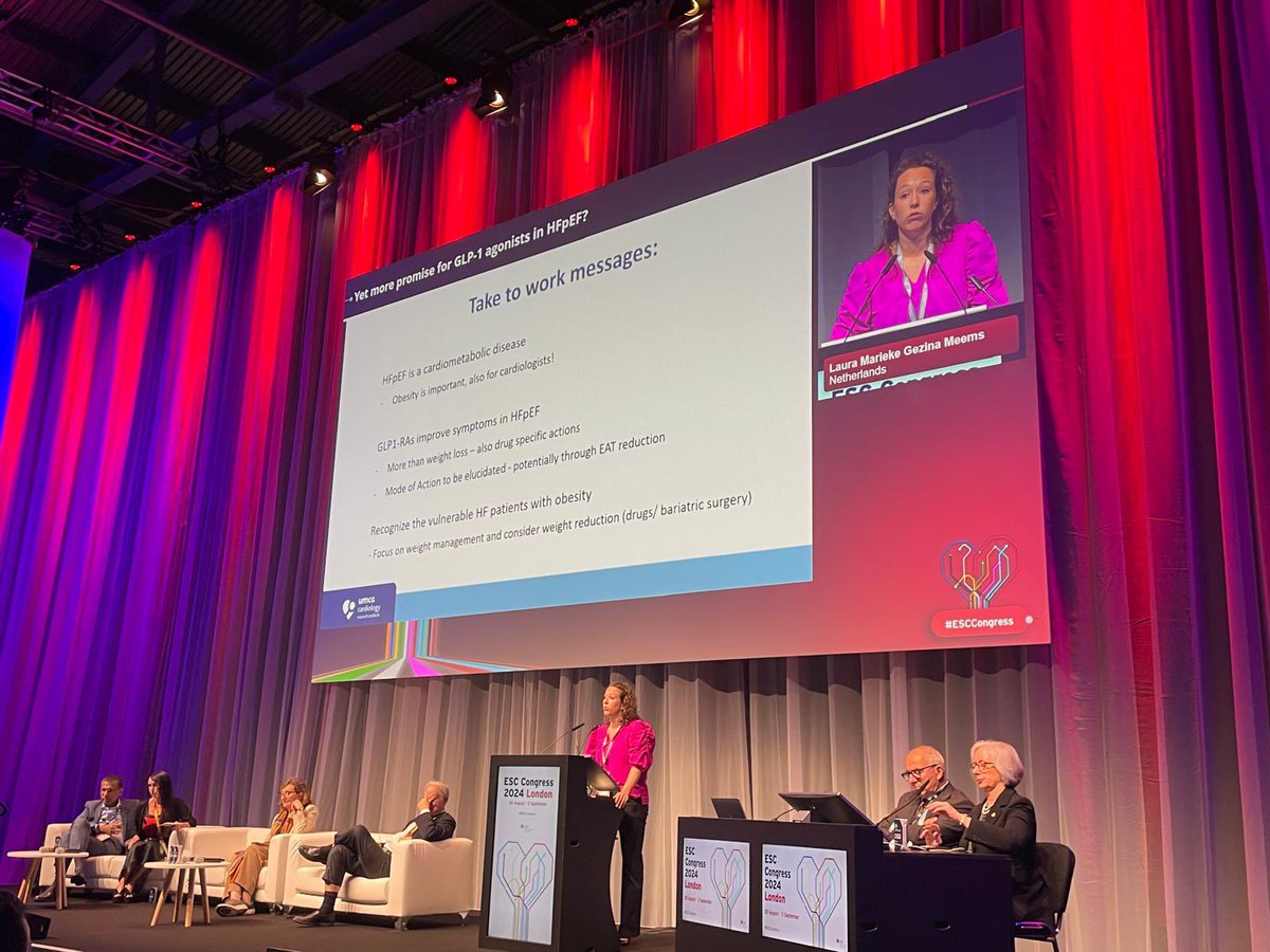 Today I gave a talk at #ESC2024 about #glp1ra in #HFpEF. A fully packed room and 12 minutes to talk about new insights.

What you missed?
✅ obesity is important, also for cardiologists
✅ glp1RAs are cardioprotective
✅ MoA studies are needed 
<a href="/escardio/">European Society of Cardiology</a> <a href="/HFA_President/">HFAPresident</a>