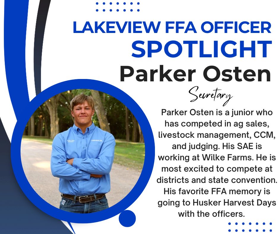 lakeviewffa's tweet photo. Happy Saturday! Our next officer spotlight is Junior Parker Osten! https://t.co/SI0A87lKiF